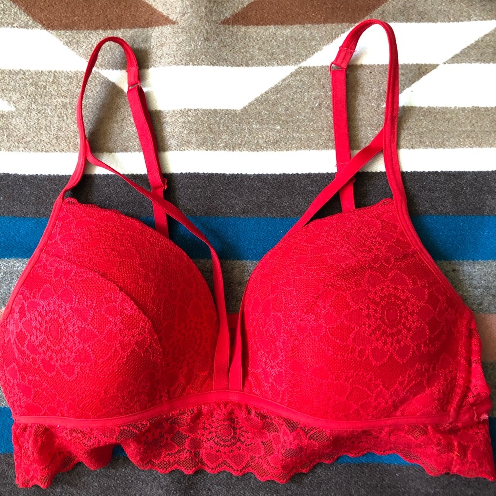 Red Lace Strappy Bralette by PINK